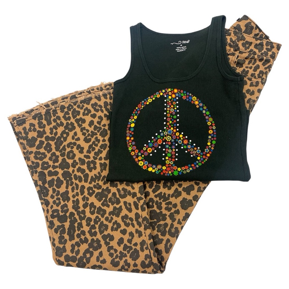 RXB Embellished Peace Sign Tank Top 100% Cotton Size Medium Hippie Chick Boho